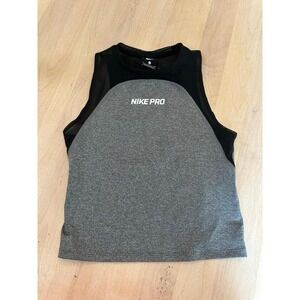 Nike Pro Training Tank Top Gray Black Sheer Mesh Sleeveless Activewear‎